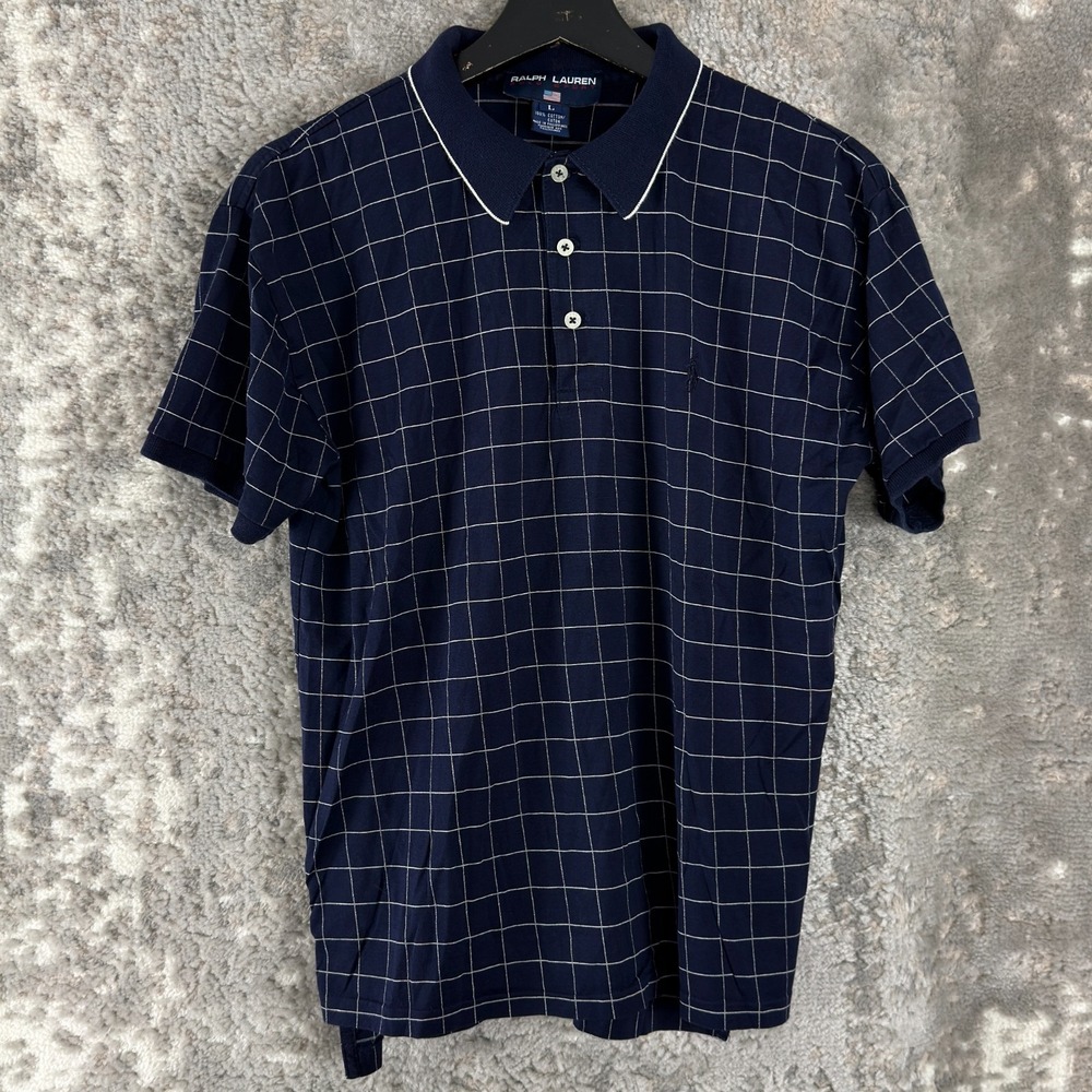 Ralph Lauren Polo Sport Size L Checker Casual Shirt Navy Short Collar